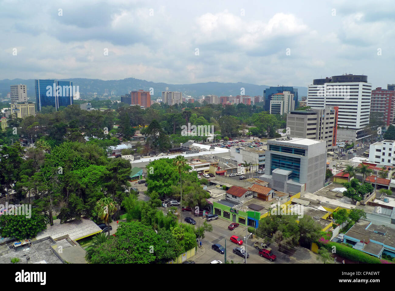 Guatemala City aerial view street traffic urban modern landscape Stock 