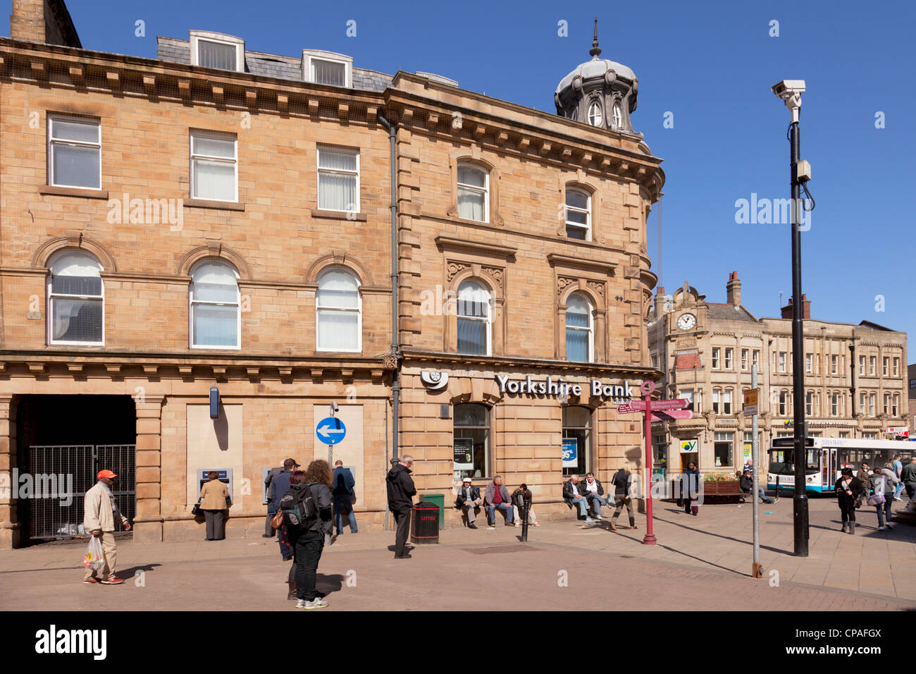Old stone buildings on the corner of Peel Square and Eldon Street, Barnsley, South Yorkshire, England Stock Photo