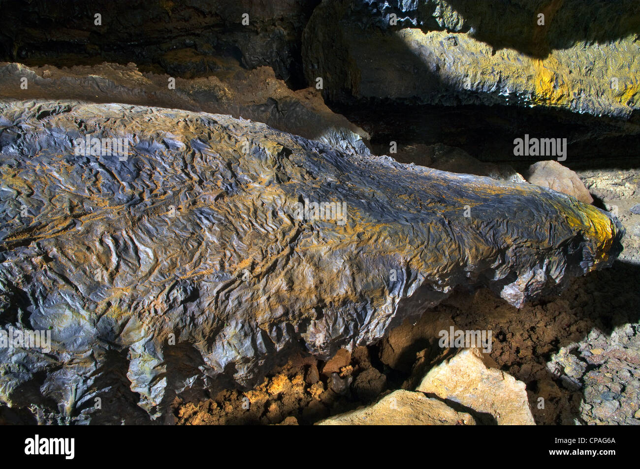 Volcanic cave lava tube formation, Gruta do Carvão / Carvão Cave in Azores Stock Photo