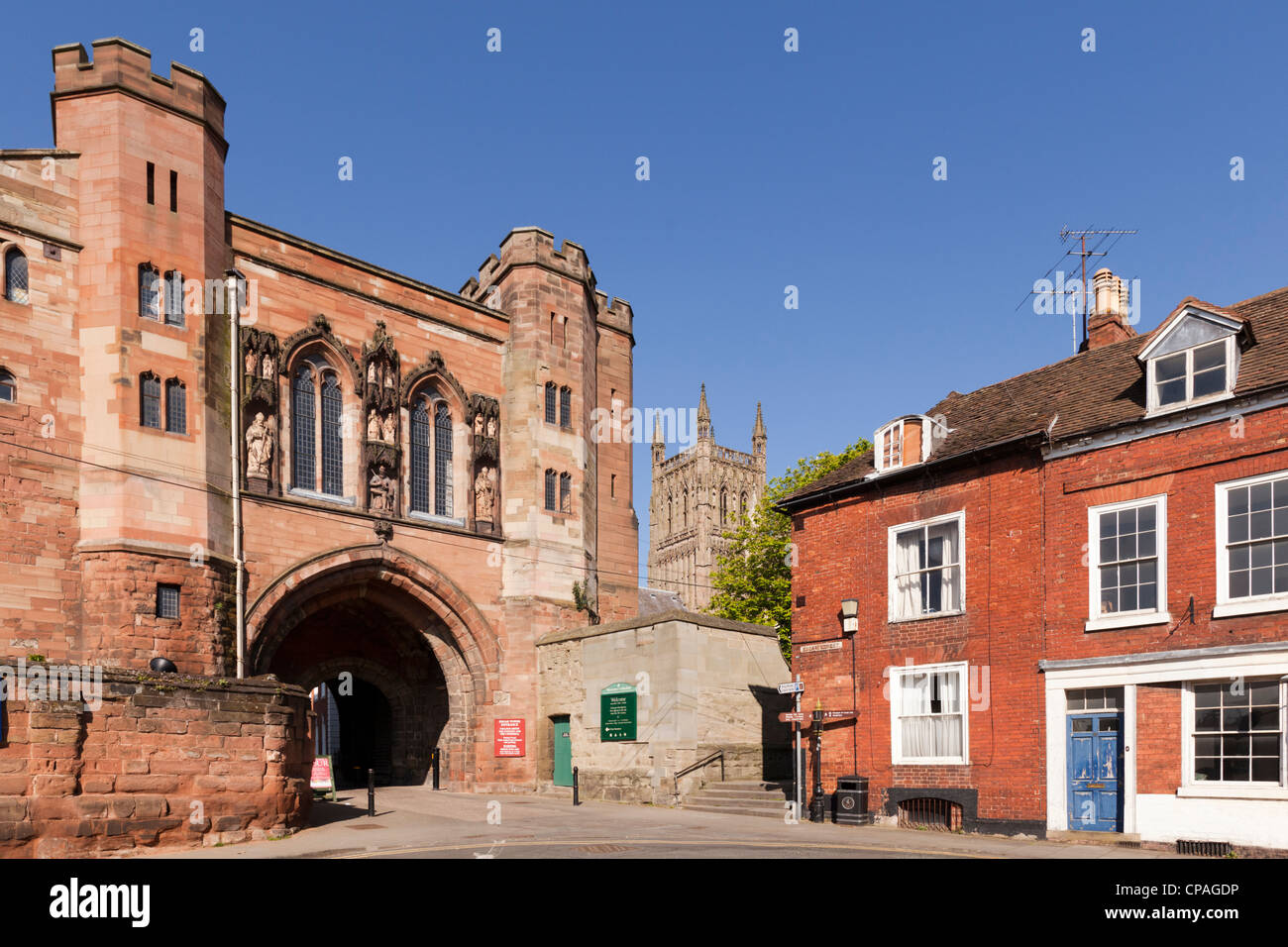 The Edgar Tower was the gate to the monastic precinct of Worcester Cathedral, and is variously dated to the 13th and 14th centur Stock Photo