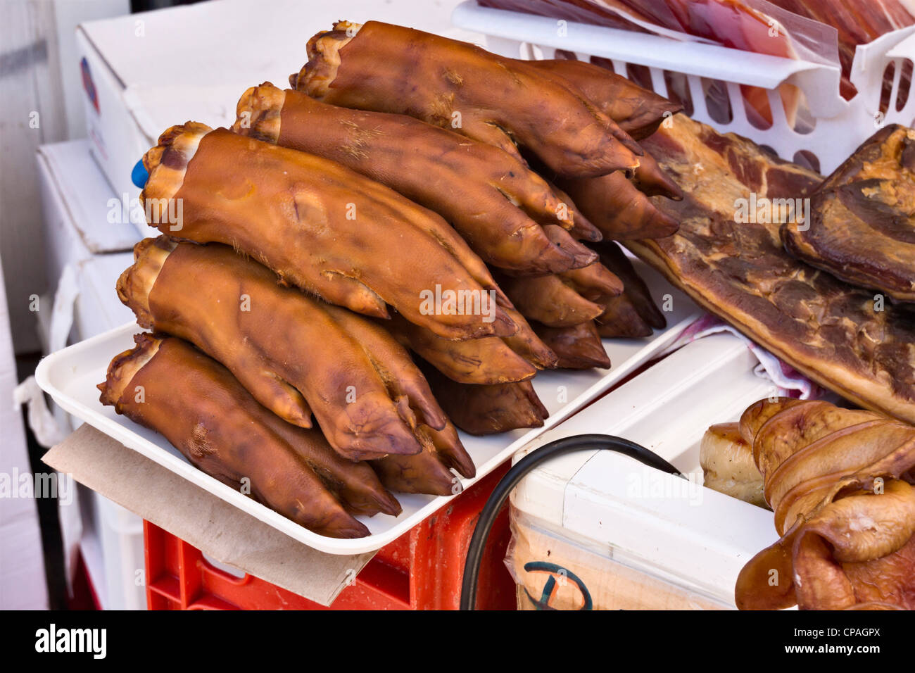 Pigs' trotters in Croatian market, Split Stock Photo Alamy