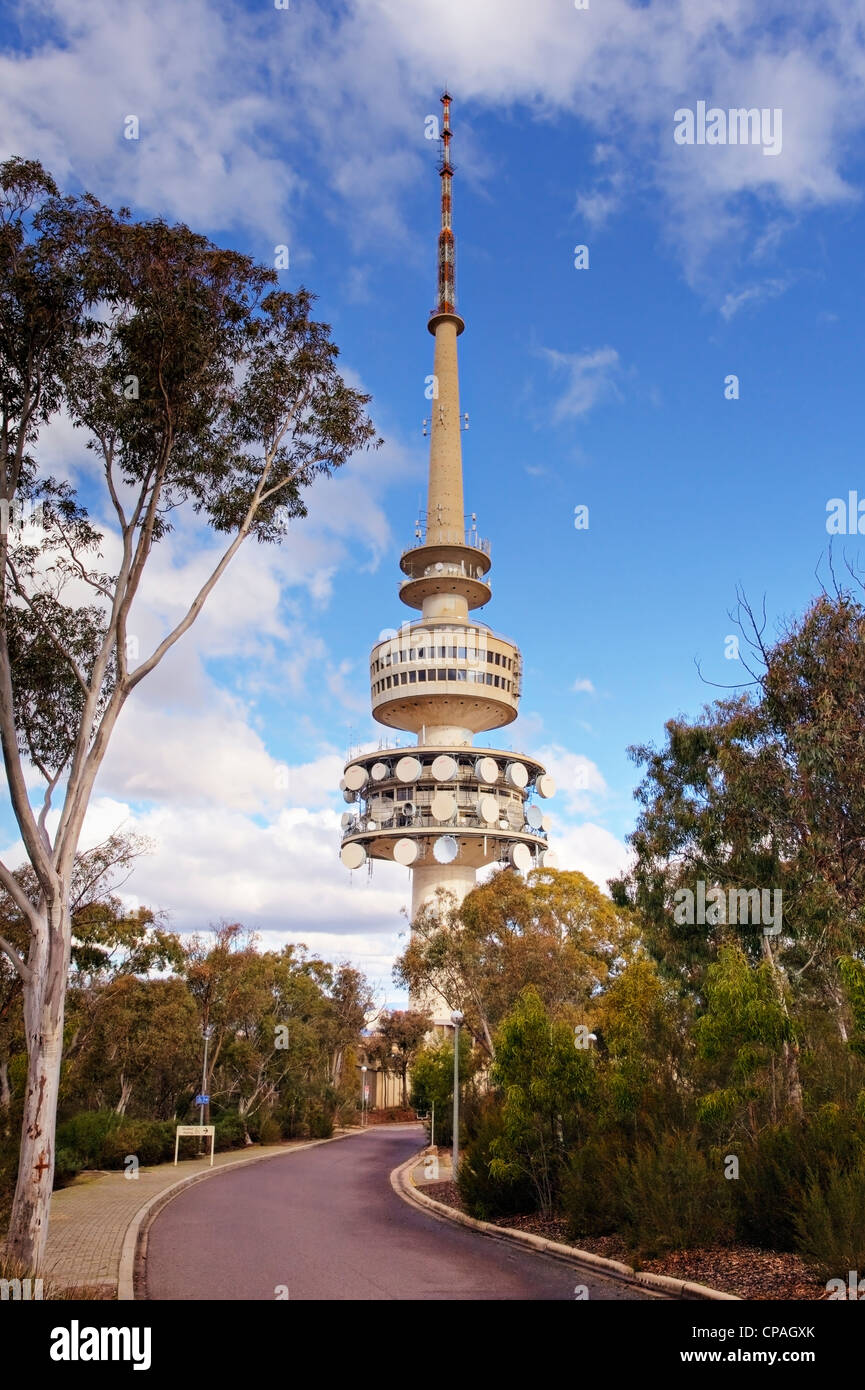 Closeup of the Telstra Tower on Black Mountain, a landmark of the Canberra area Stock Photo Alamy