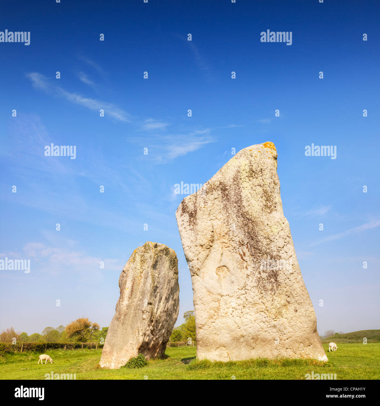 The two standing stones at Avebury, Wiltshire, England, known as The Cove. Stock Photo