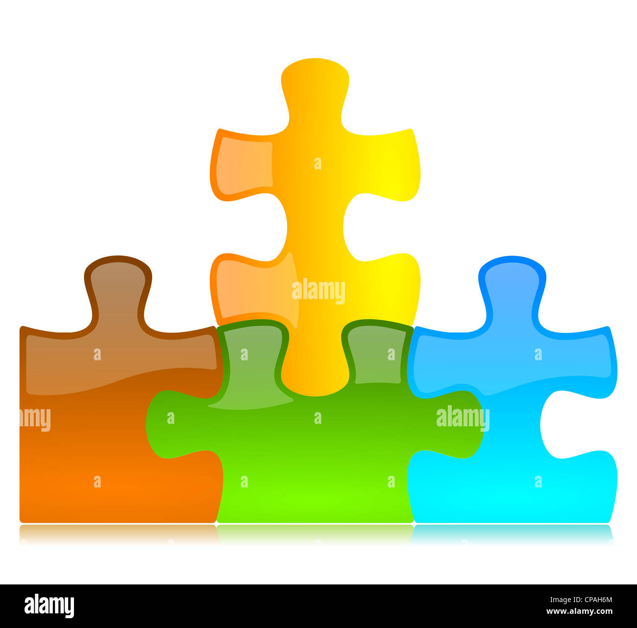 Glossy red, green, blue, yellow combined Colored Puzzle Pieces Stock Photo