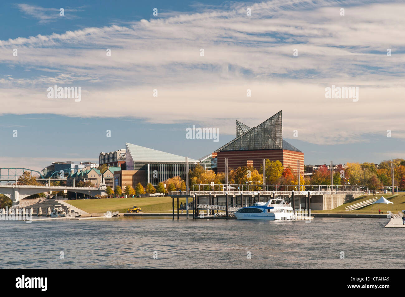 US, TN, Chattanooga. Unique architecture of the aquarium is a focal point of the waterfront. Stock Photo