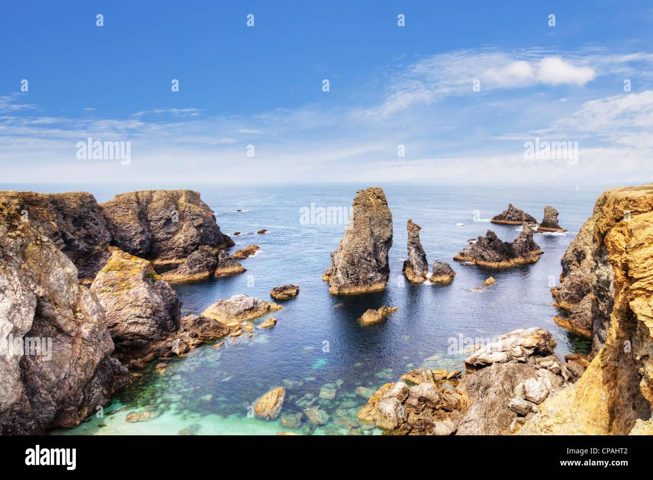 Les Aiguilles de Port Coton, Belle-Ile, Brittany, France. Stock Photo