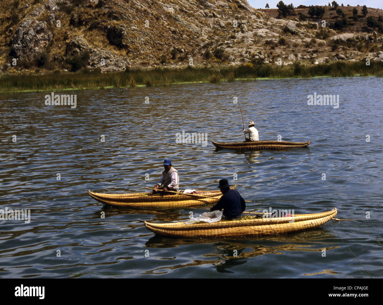 Peru, Titicaca lake, balsas Stock Photo