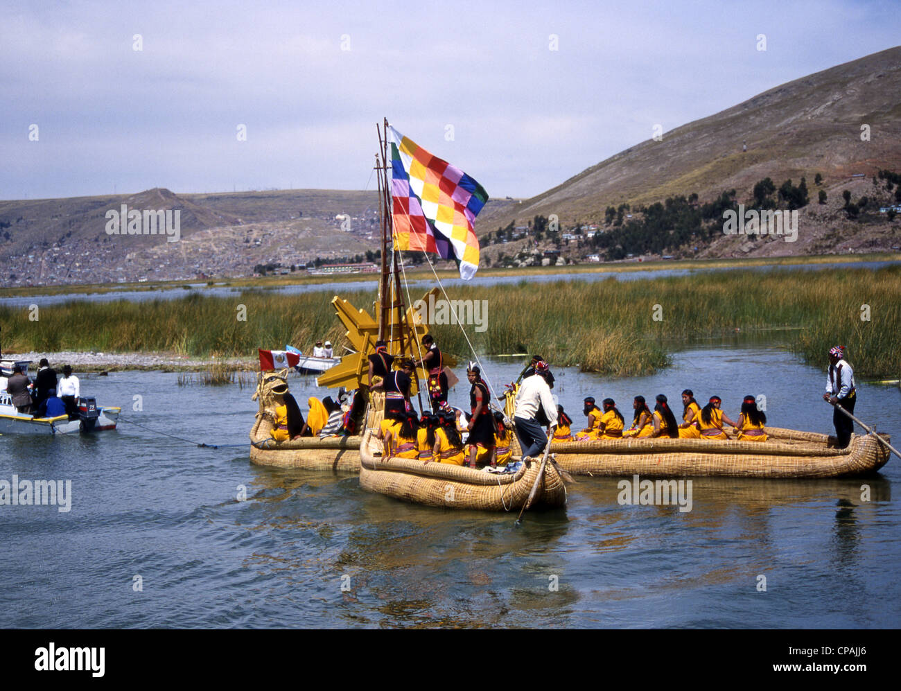 Peru, Titicaca lake, balsas Stock Photo