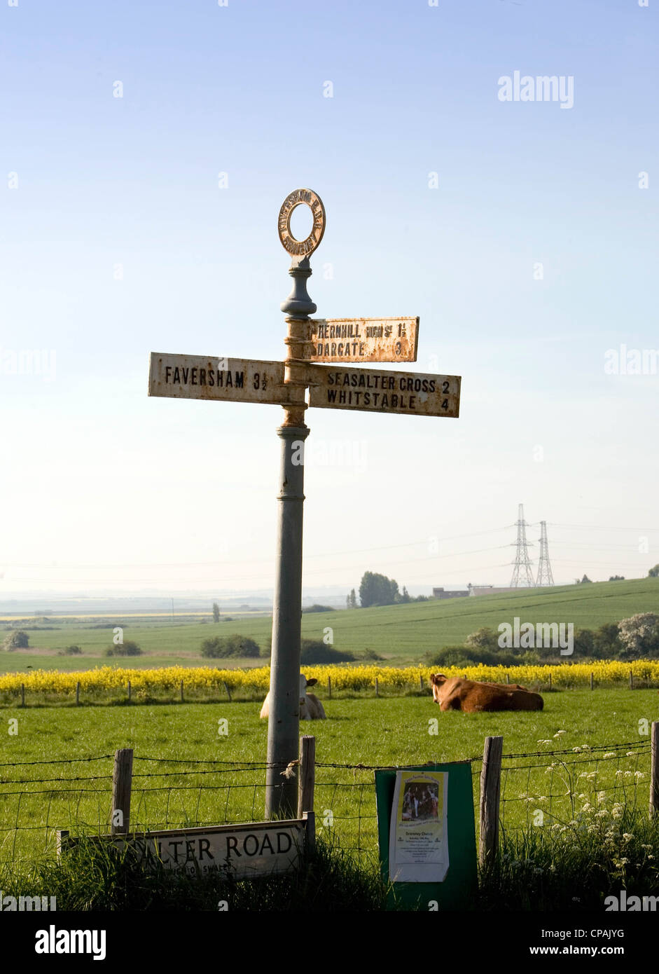 Road sign, Swale, Graveney, Whitstable, Faversham, Herne Hill, Dargate