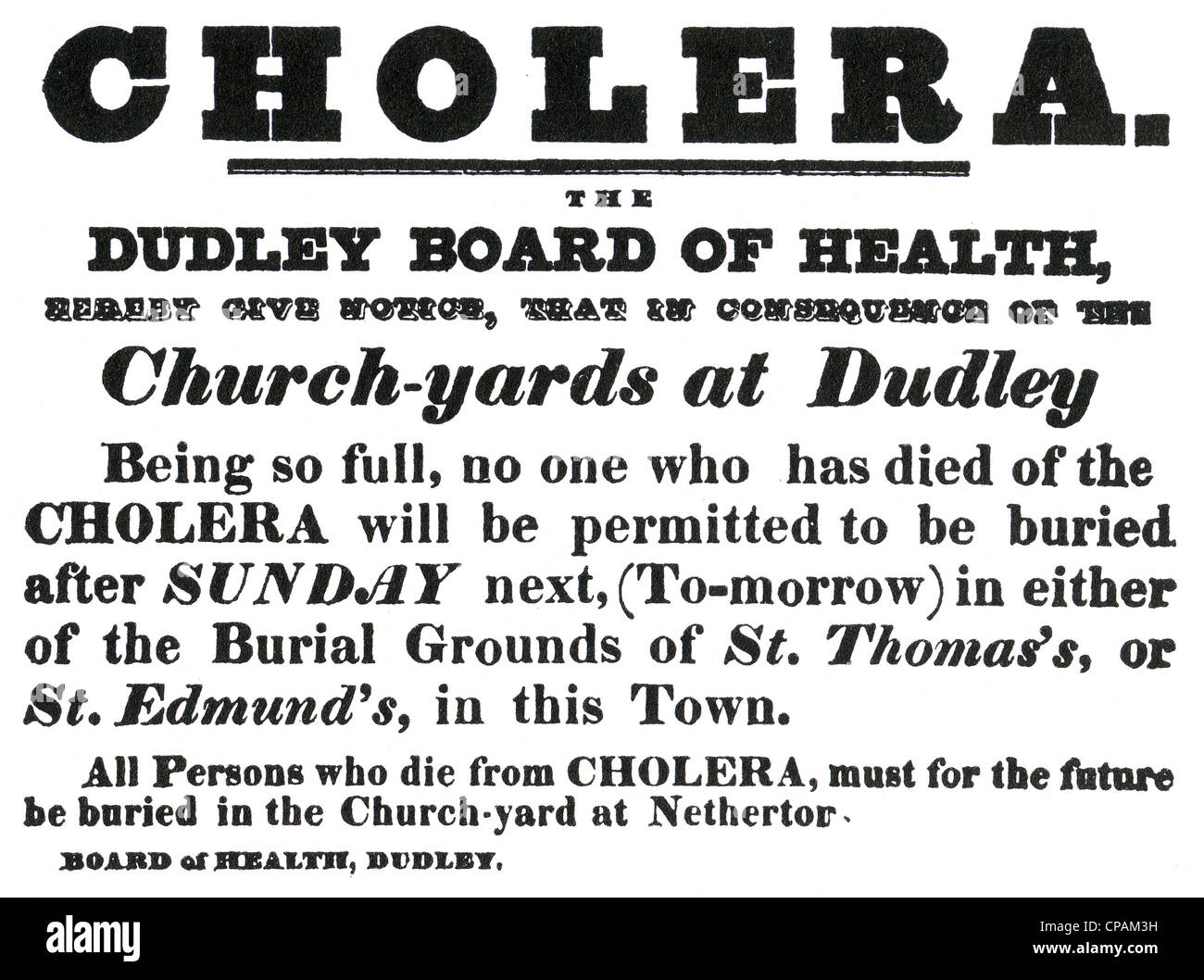 CHOLERA outbreak in Dudley, Lancashire, England about 1832 Stock Photo