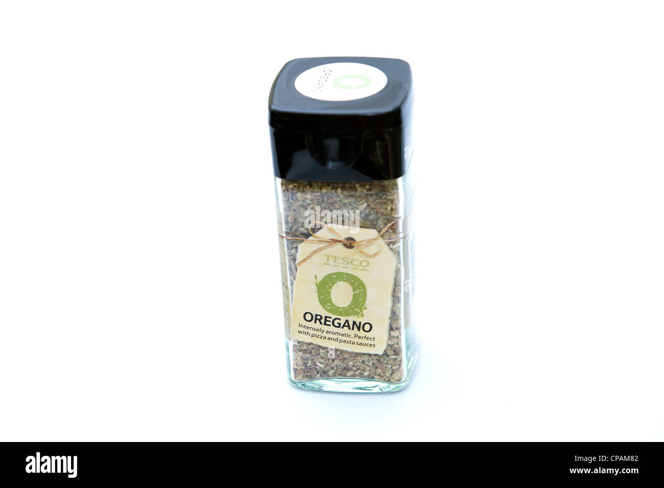A bottle of Tesco oregano used for seasoning & flavouring but also has