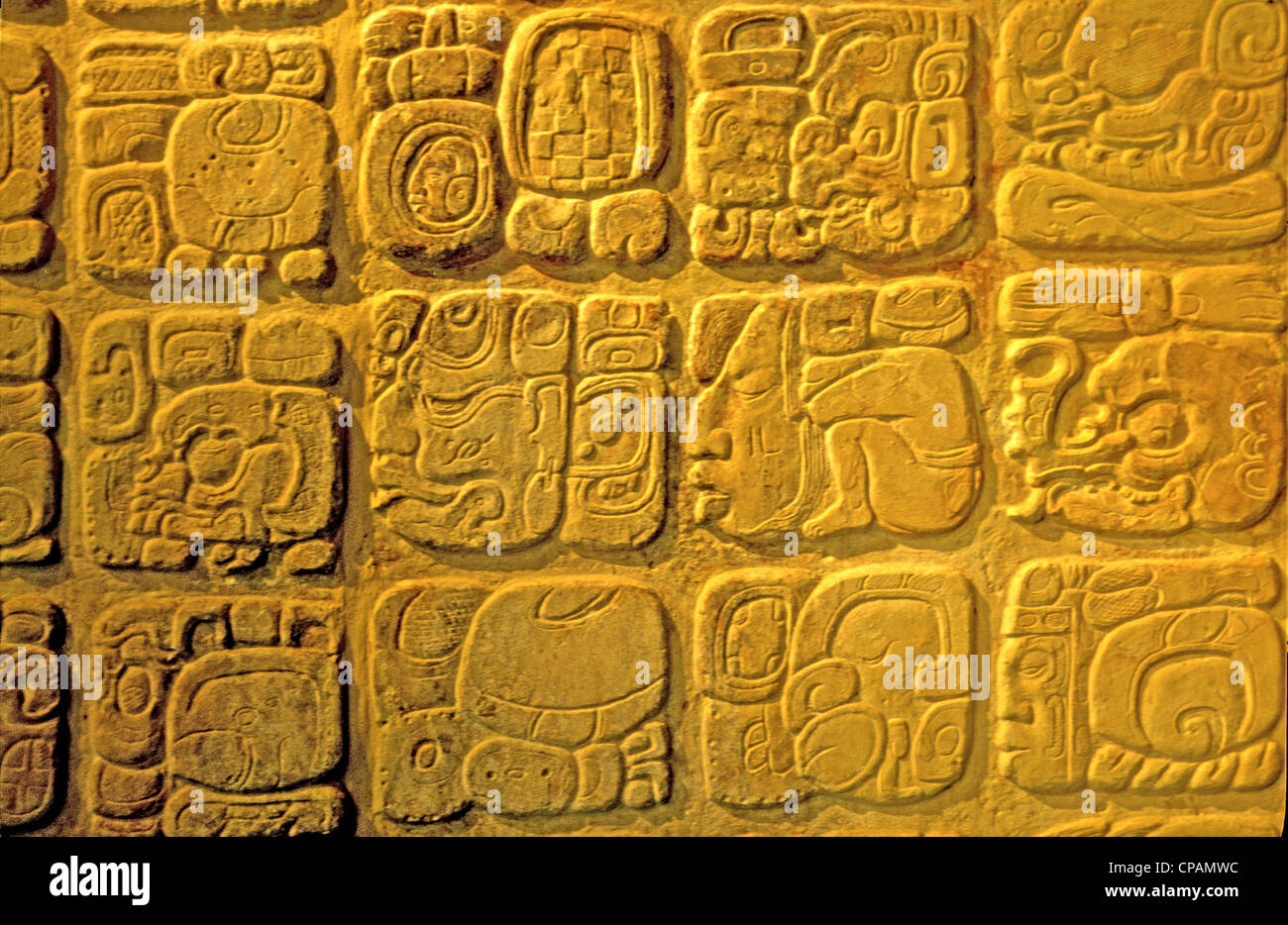 Mayan carving on stone - predictions and calendar Stock Photo