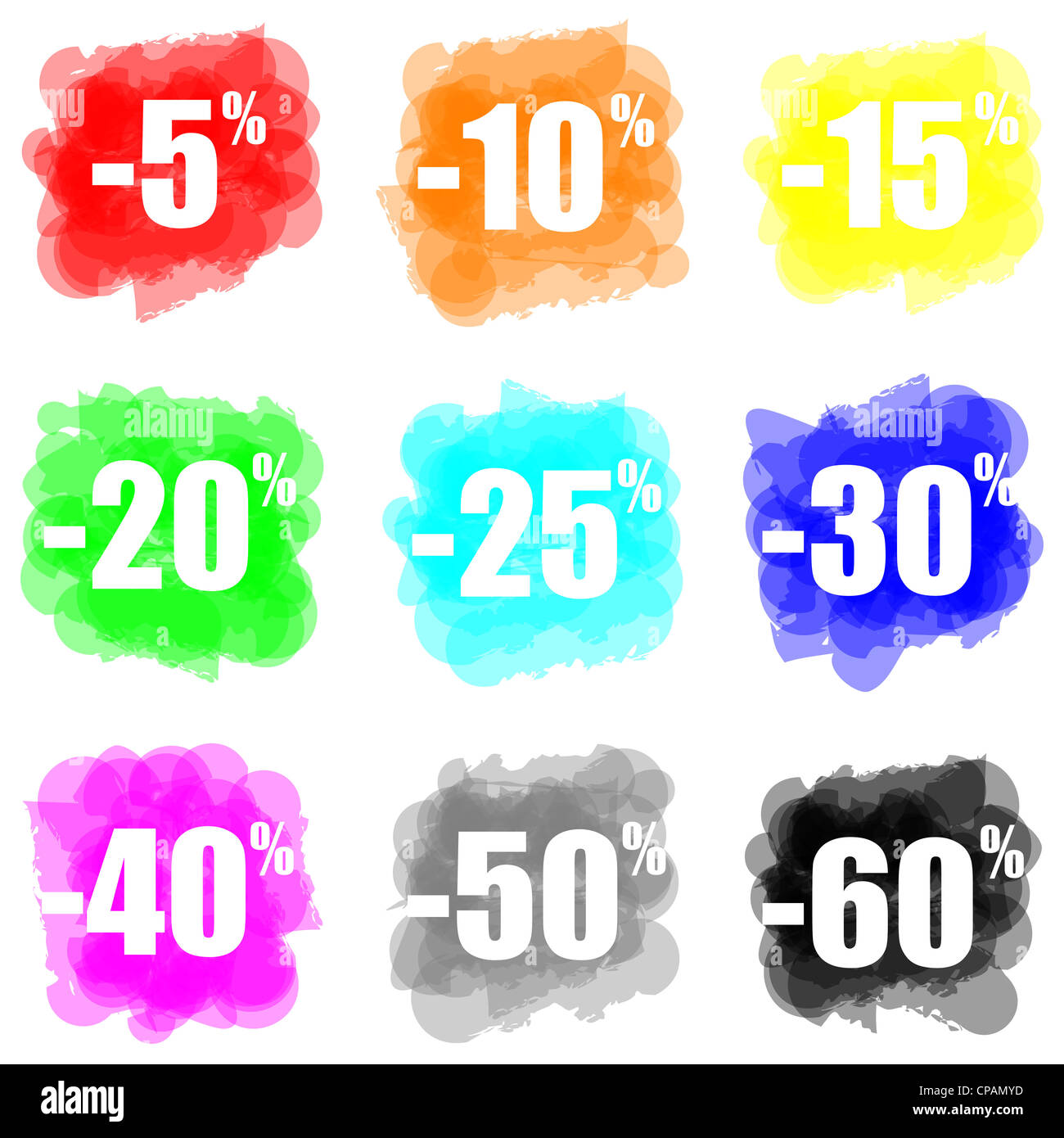set of colorful paint splat discount concept Stock Photo Alamy