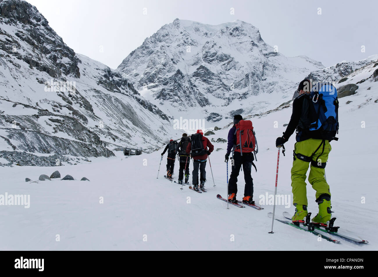 Ski touring in the Swiss alps Stock Photo