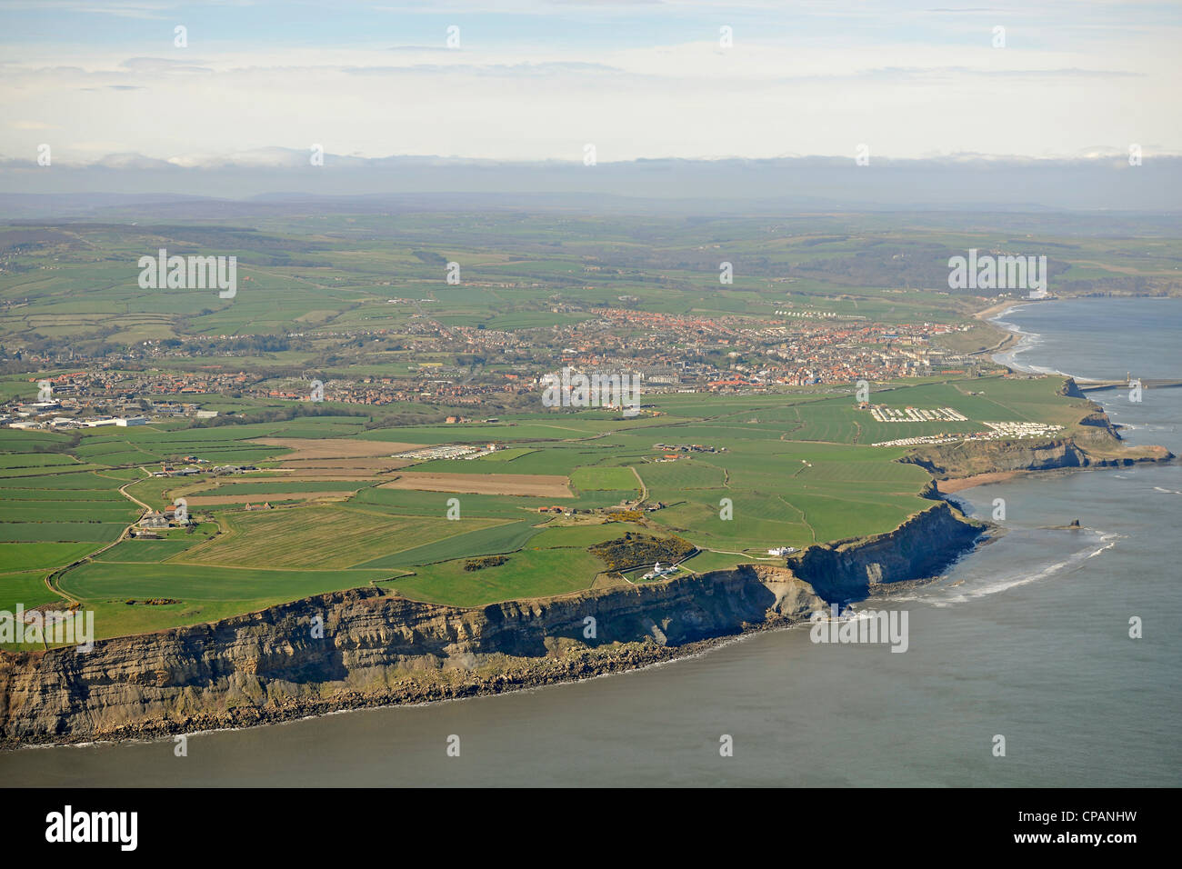 Aerial view of cliffs looking towards Whitby Yorkshire UK Stock Photo