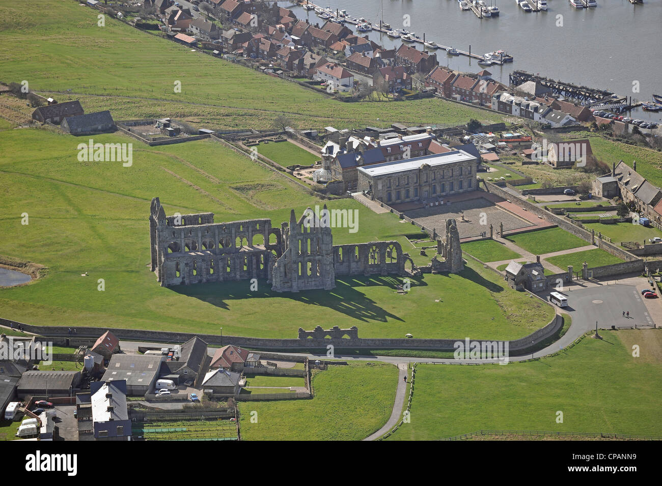 Aerial image showing Whitby Abbey Stock Photo