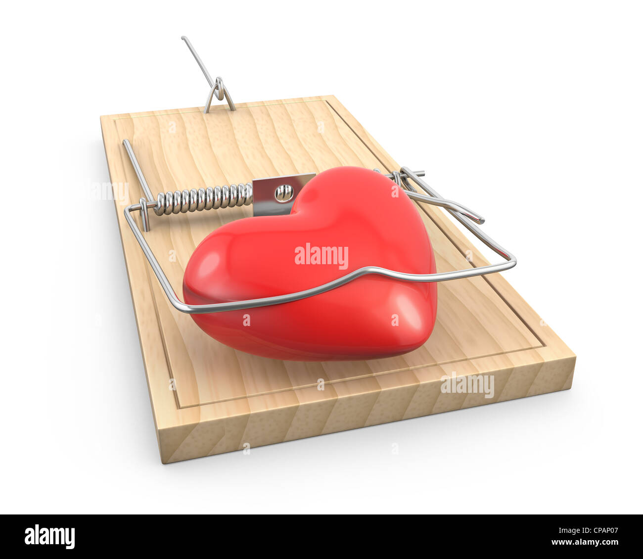 Love Hurts Red Valentine Heart Caught In Jaws Of Mousetrap Stock