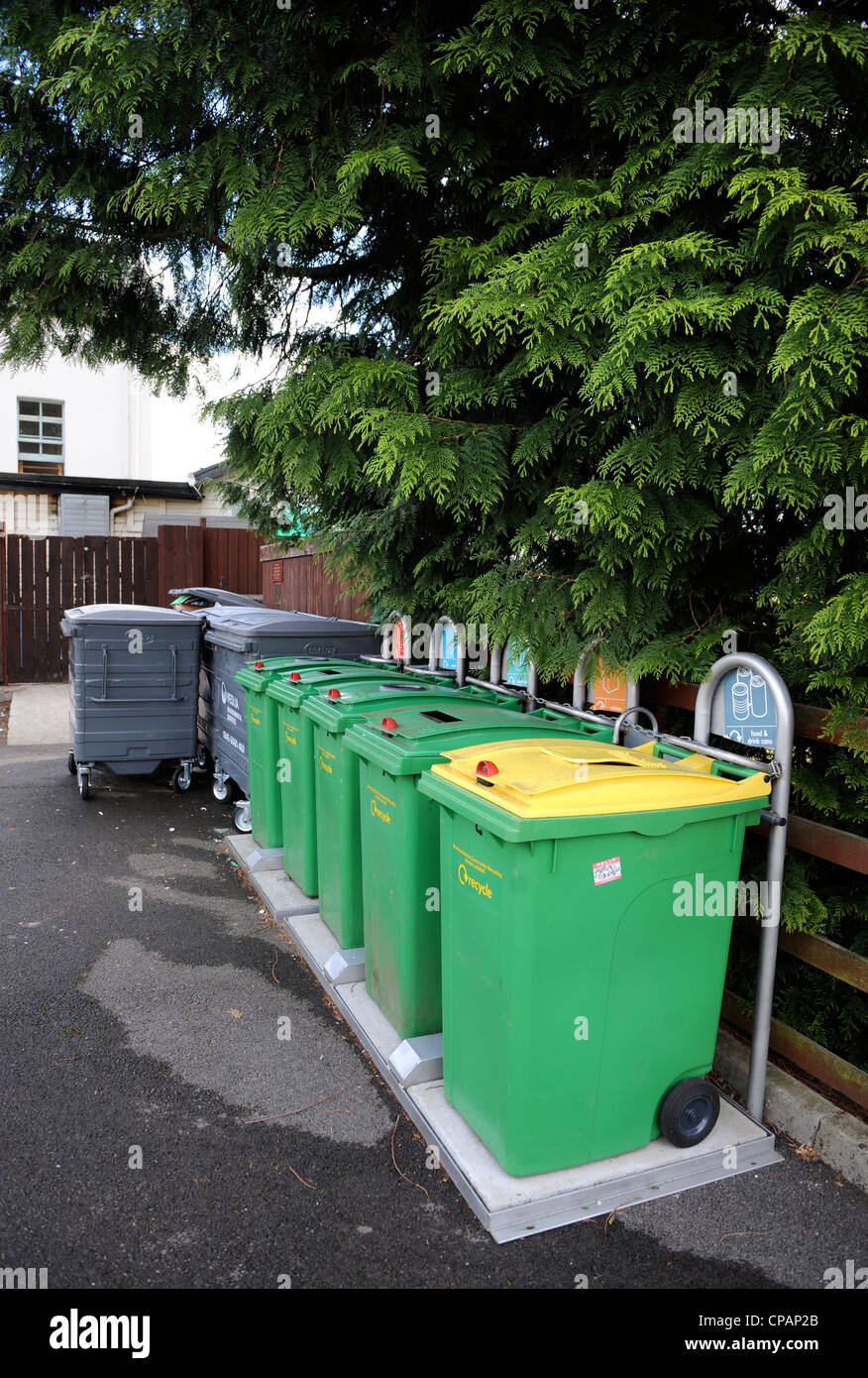 A row of green recycling bins UK Stock Photo Alamy