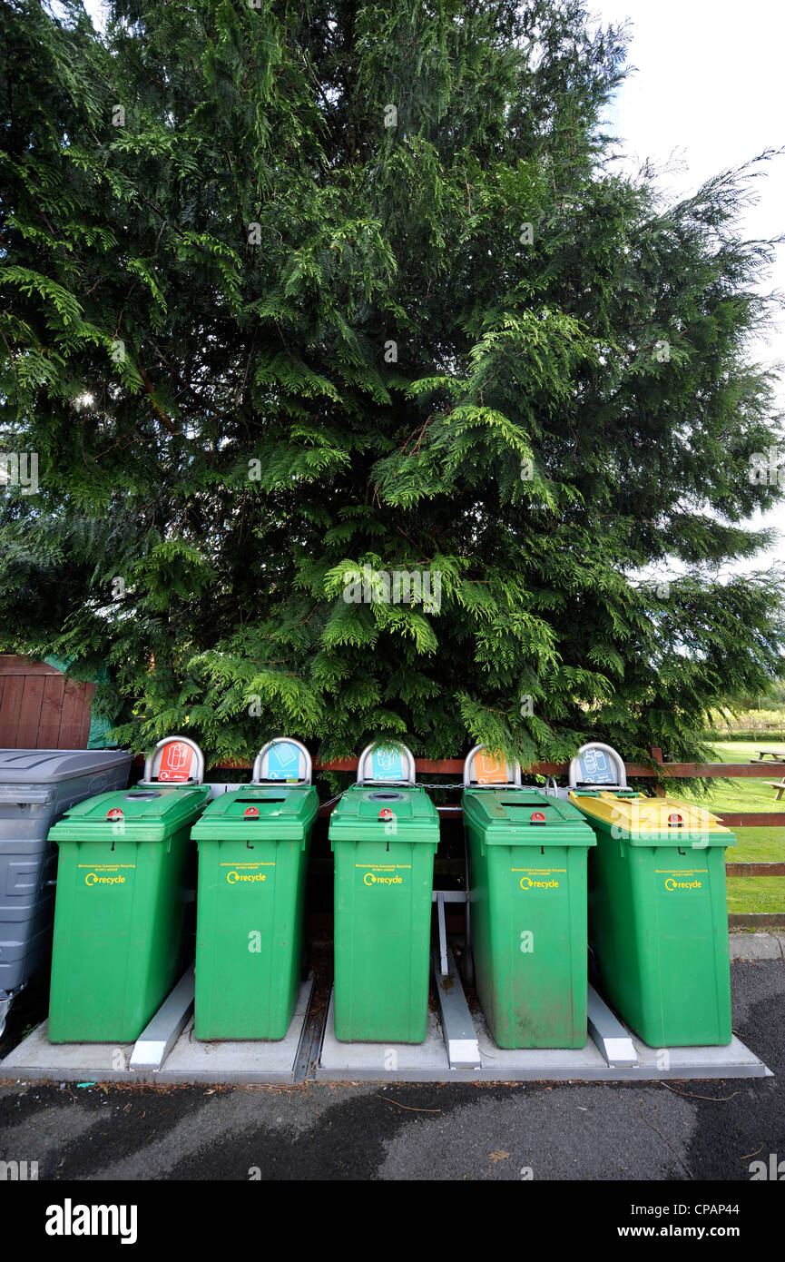 A row of green recycling bins UK Stock Photo Alamy