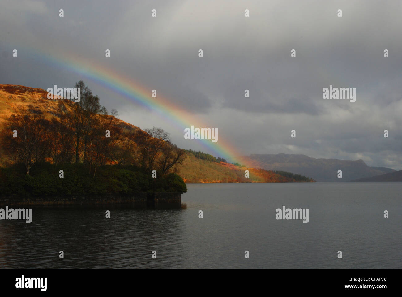 Rainbow on Loch Katrine, Scotland Stock Photo