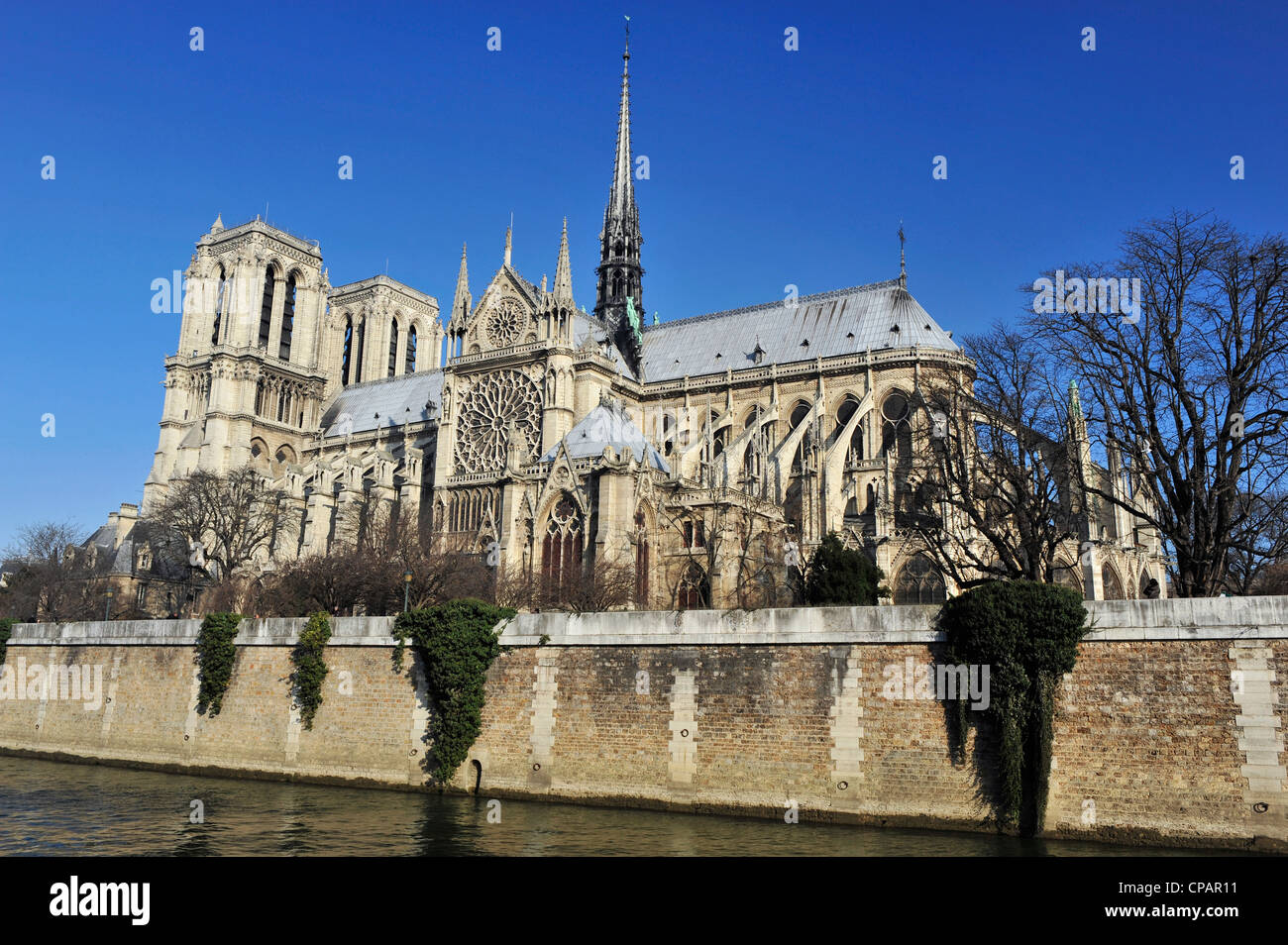 Notre Dame and River Seine, Paris, France, Europe Stock Photo