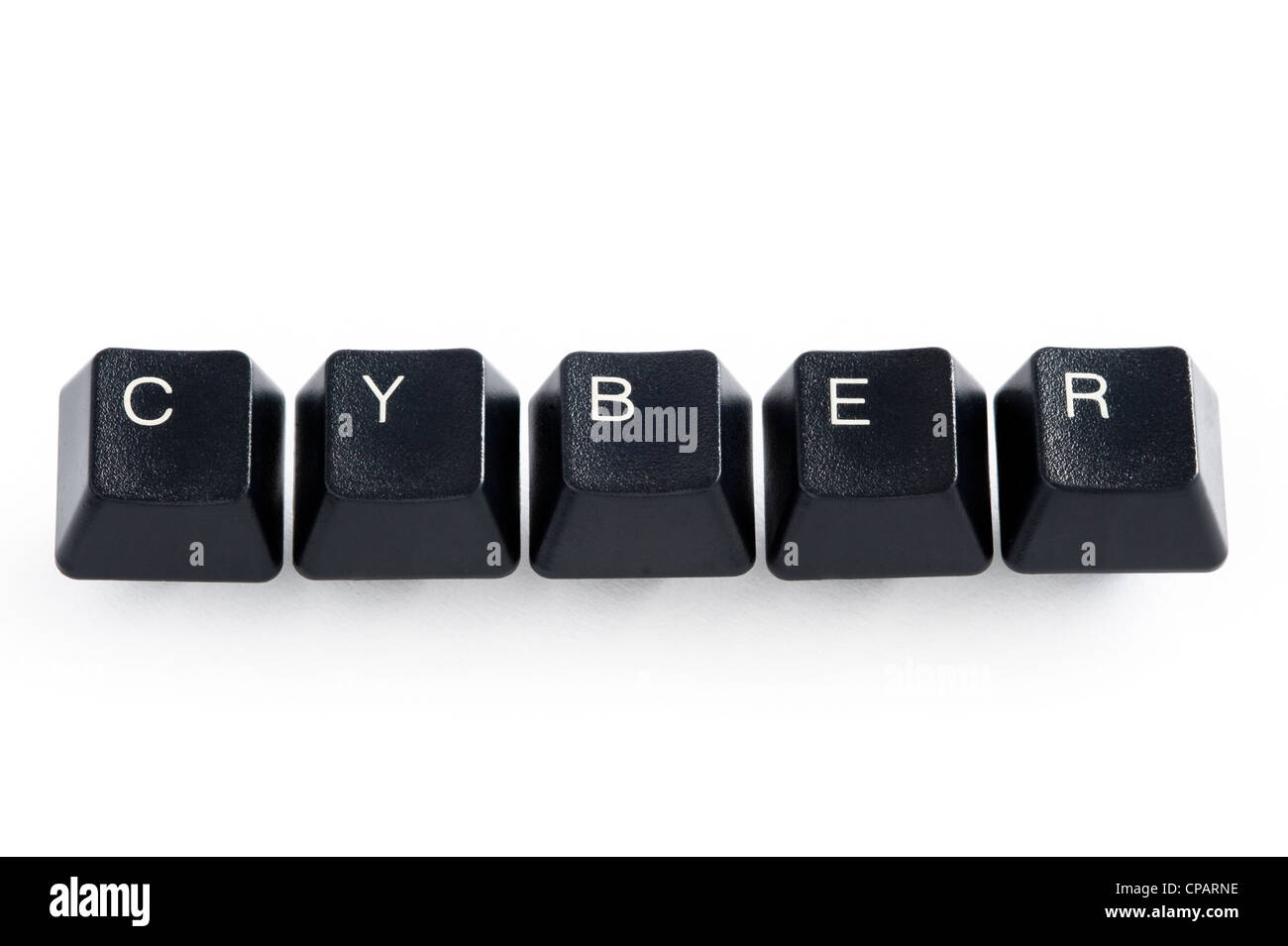 the word cyber created from computer keys isolated on a white background Stock Photo