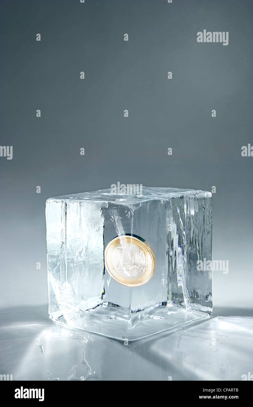 transparent big ice cube on neutral background Stock Photo