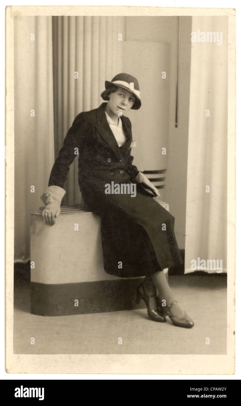 Studio portrait of woman wearing a smart suit, dated June 1935, U.K. Stock Photo
