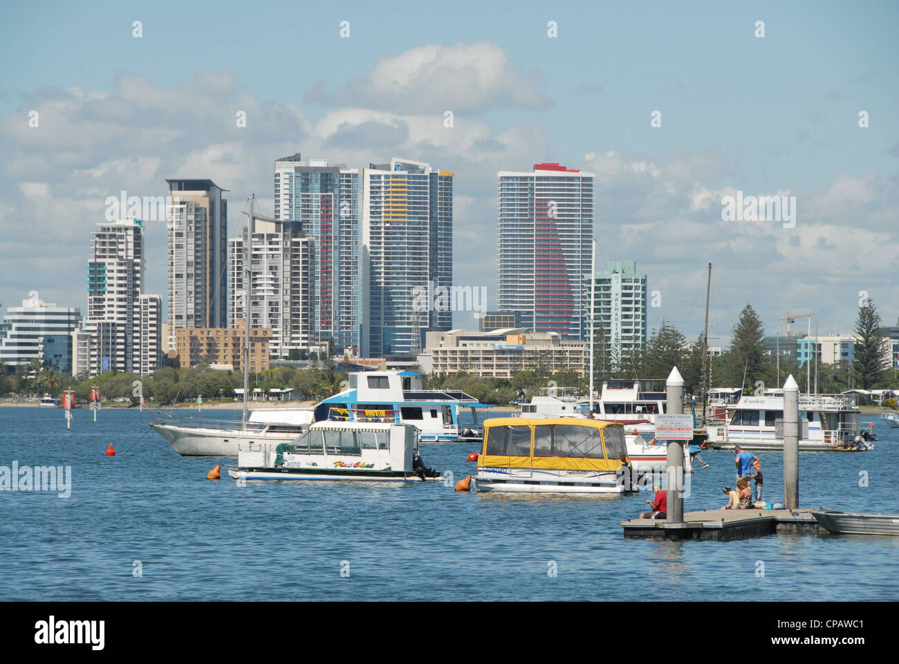 The skyline of Main Beach seen from the Southport Spit at the Gold Coast of Queensland, Australia Stock Photo