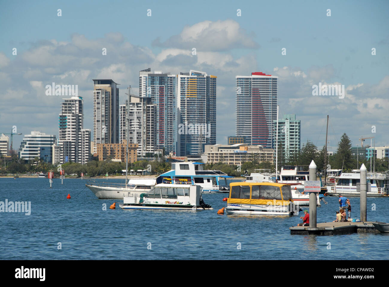 The skyline of Main Beach seen from the Southport Spit at the Gold Coast of Queensland, Australia Stock Photo