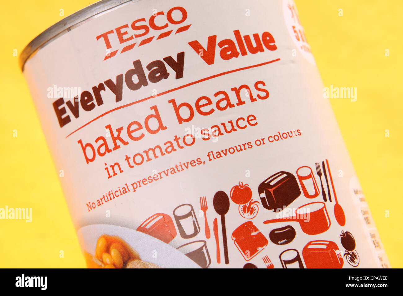 Tesco Everyday Value brand Baked Bean tin product range launched April 2012 Stock Photo
