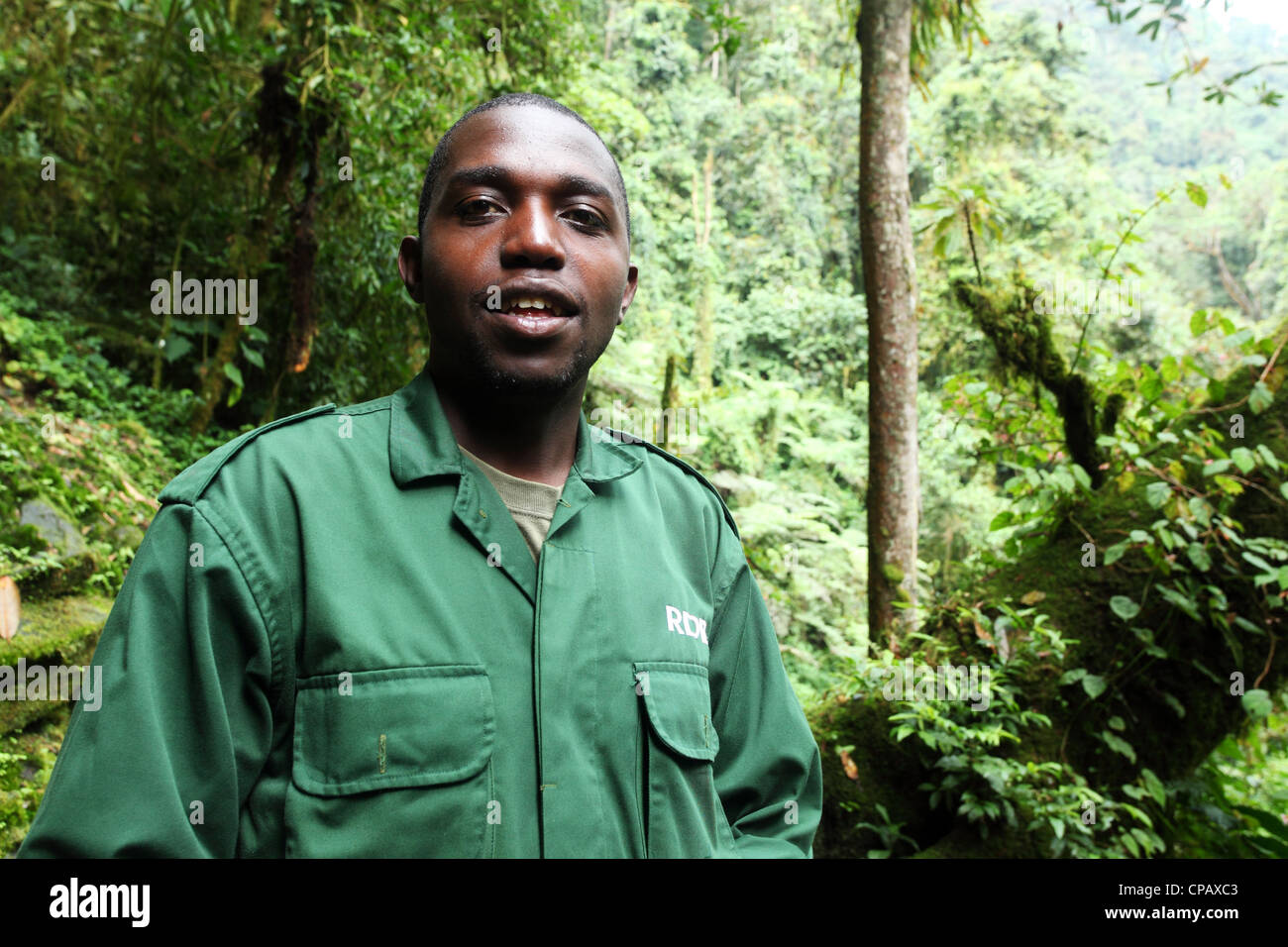 A naturalist and guide, working for the Rwanda Development Board, in Nyungwe National Park, Rwanda Stock Photo