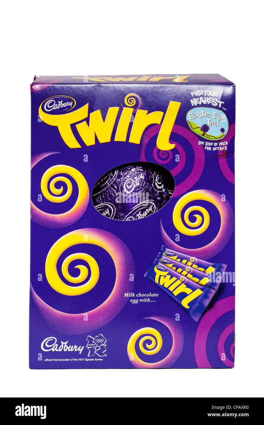 A Cadbury Twirl milk chocolate Easter egg on a white background Stock Photo