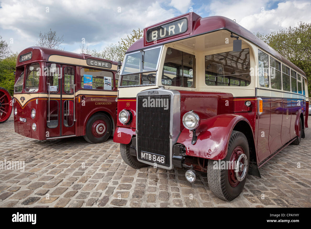 The Bury Transport Museum. Bury Lancashire. Vintage buses. Stock Photo