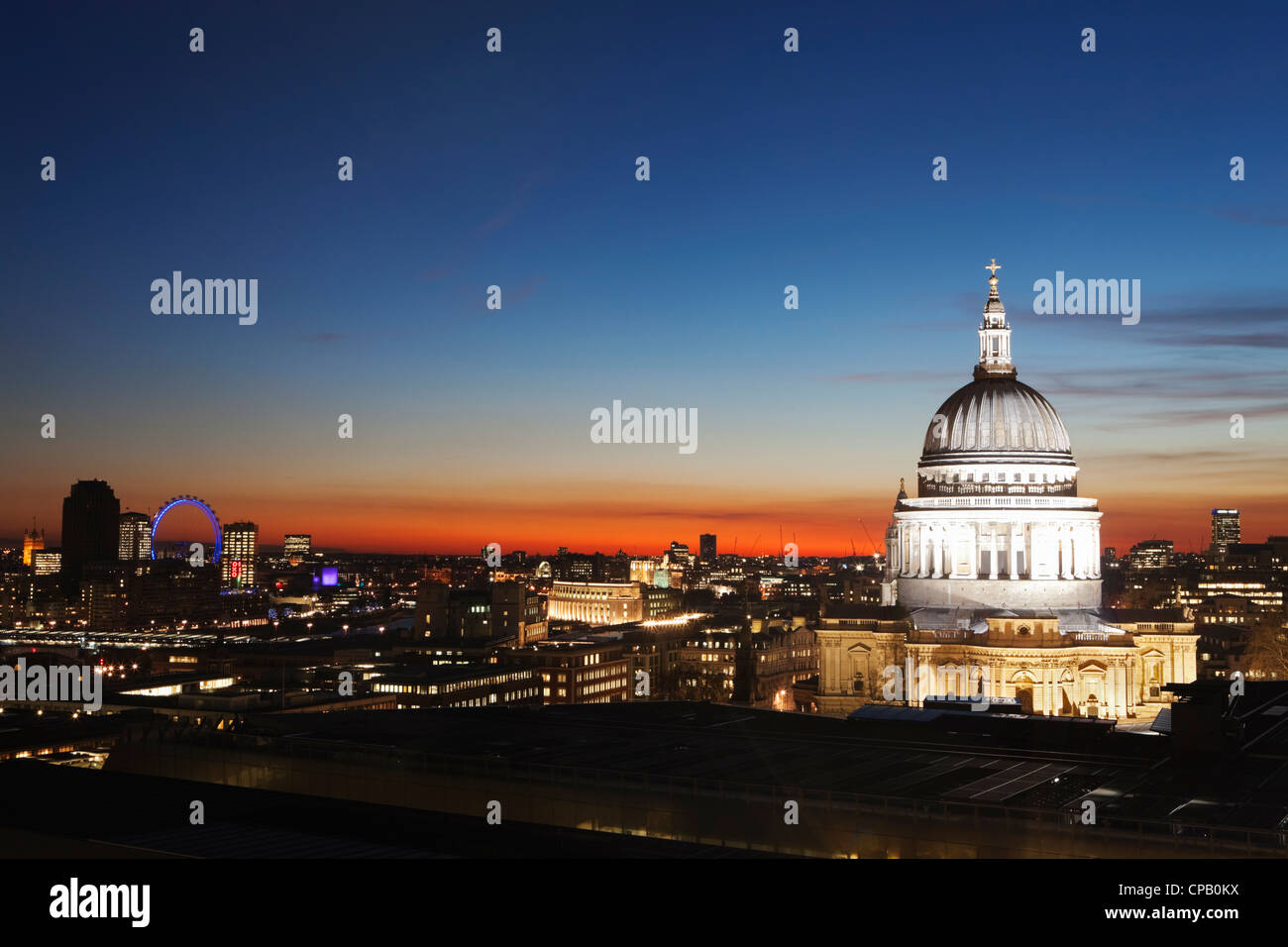 St Paul's Cathedral and London city at dusk: London: England Stock Photo