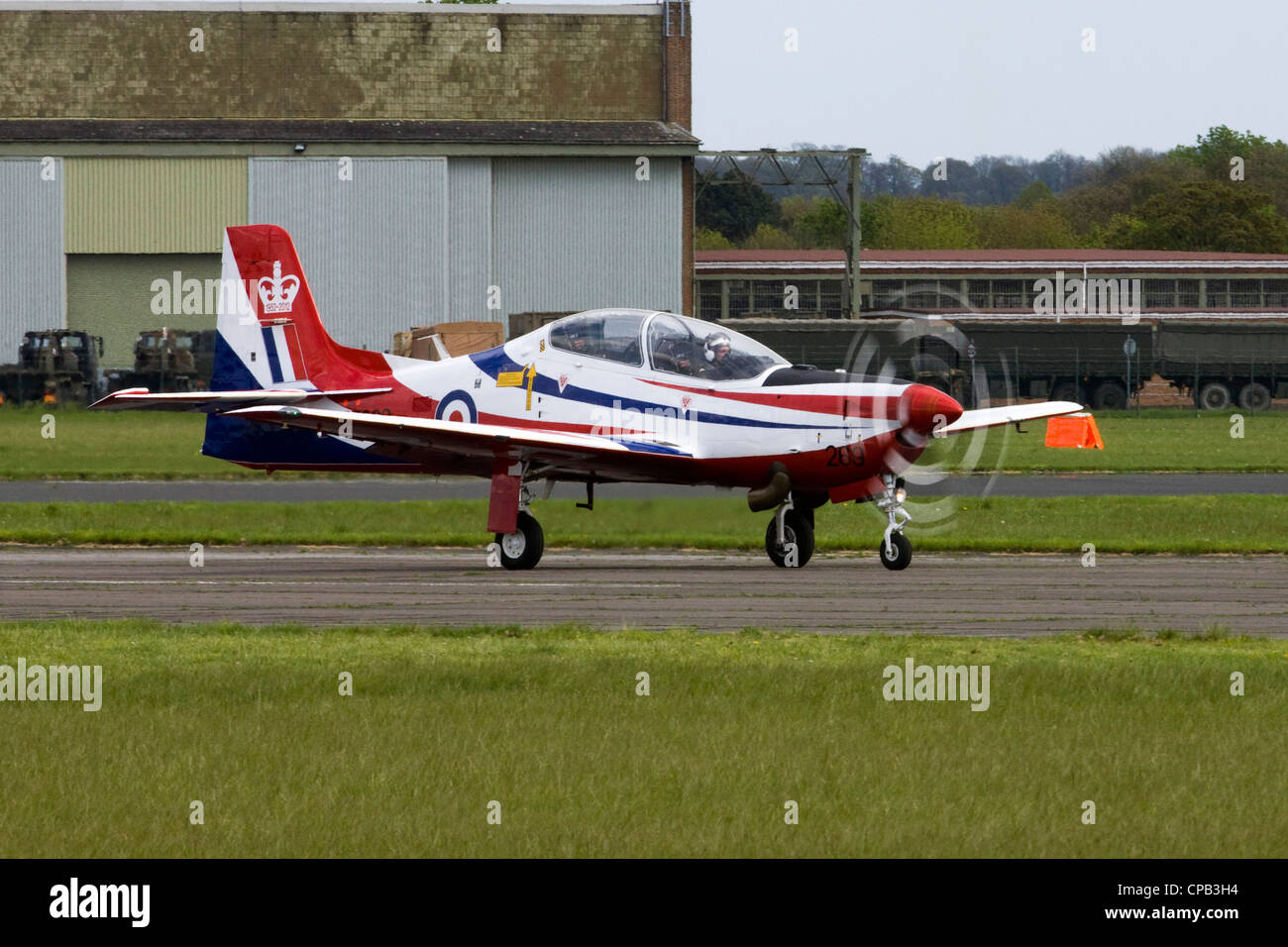 RAF Short Tucano T1 two-seat turboprop basic trainer at an Air show in Abingdon Stock Photo