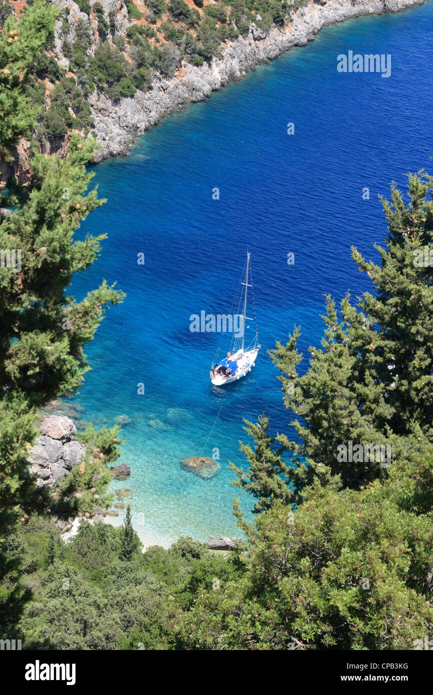 sailboat in secluded bay near Sami, kefalonia, greece, 'ionian, islands' Stock Photo