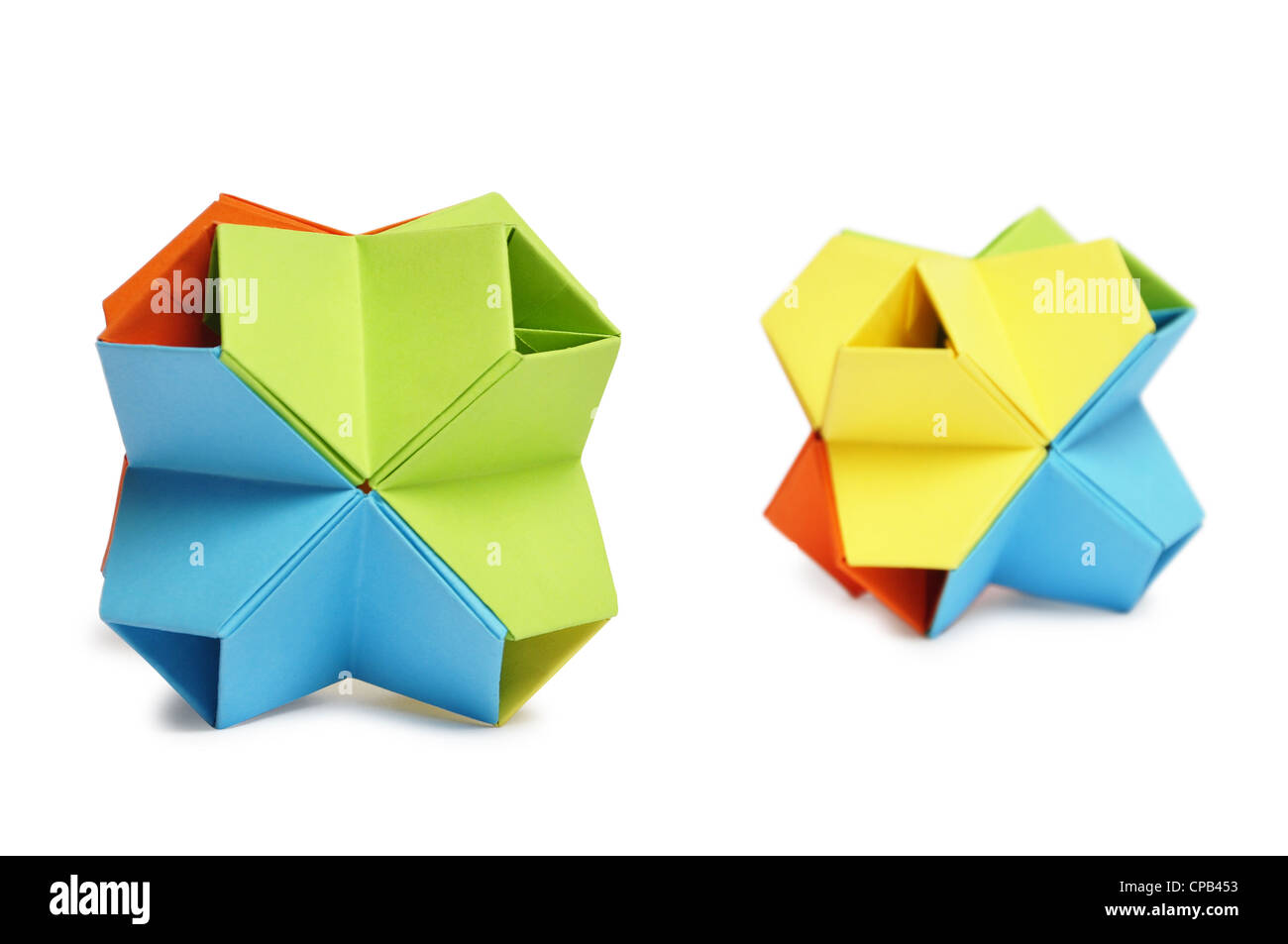 Colorfull origami kusudama isolated on white. Stock Photo