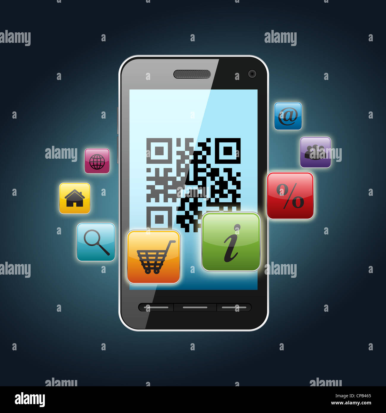 qr code on smartphone screen over dark background Stock Photo - Alamy