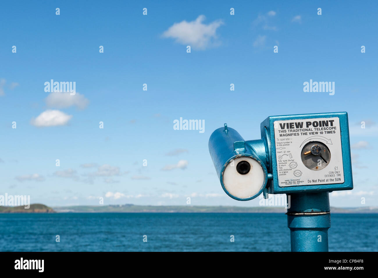 Viewing telescope looking out to sea on the Cornwall Coast. England Stock Photo