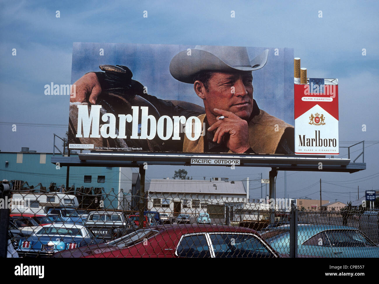 Marlboro Cigarettes billboard in Los Angeles, CA circa 1976 Stock Photo