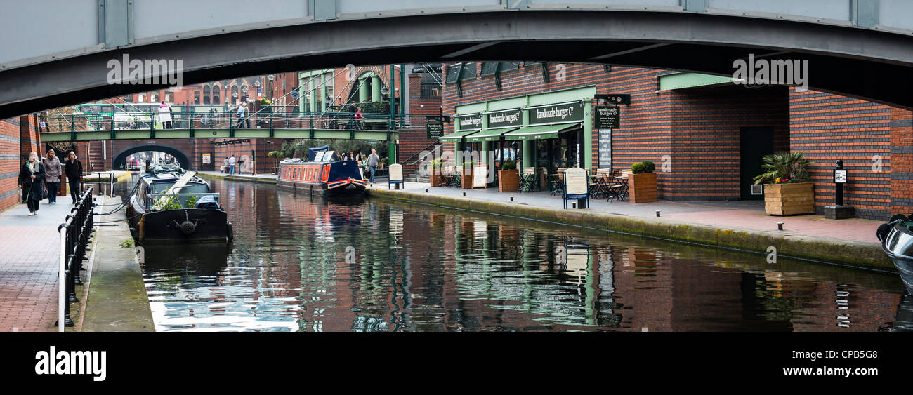 Barges on the canals at Brindleyplace, Birmingham, England Stock Photo