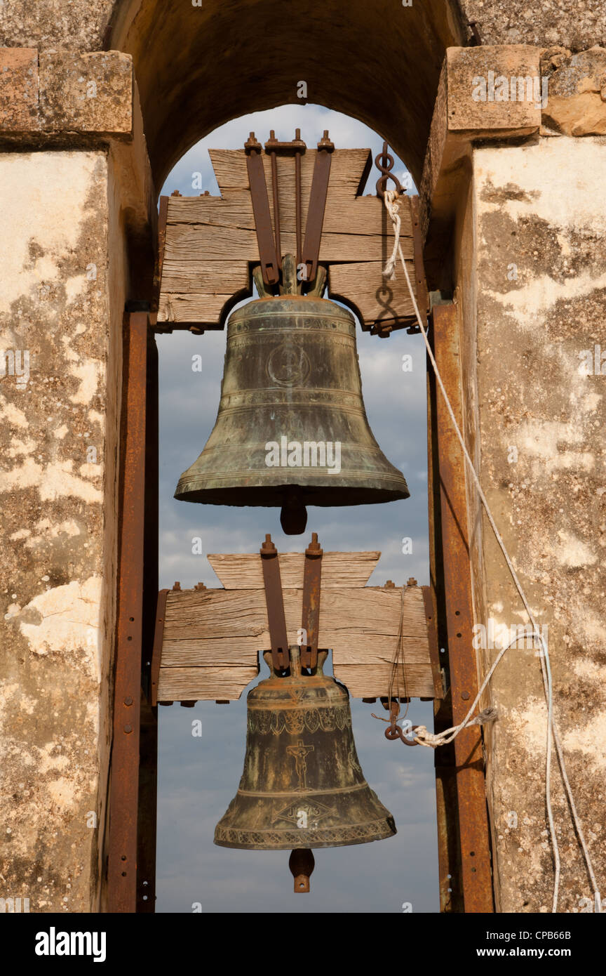 Bells in the tower of Saint Peter's Catholic Church in Tiberias, Israel, on the shores of the Sea of Galilee. Stock Photo