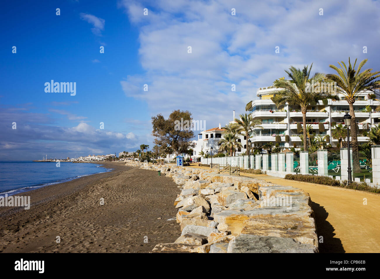 Costa del Sol waterfront along the Mediterranean Sea in the resort town of Marbella in southern Spain Stock Photo