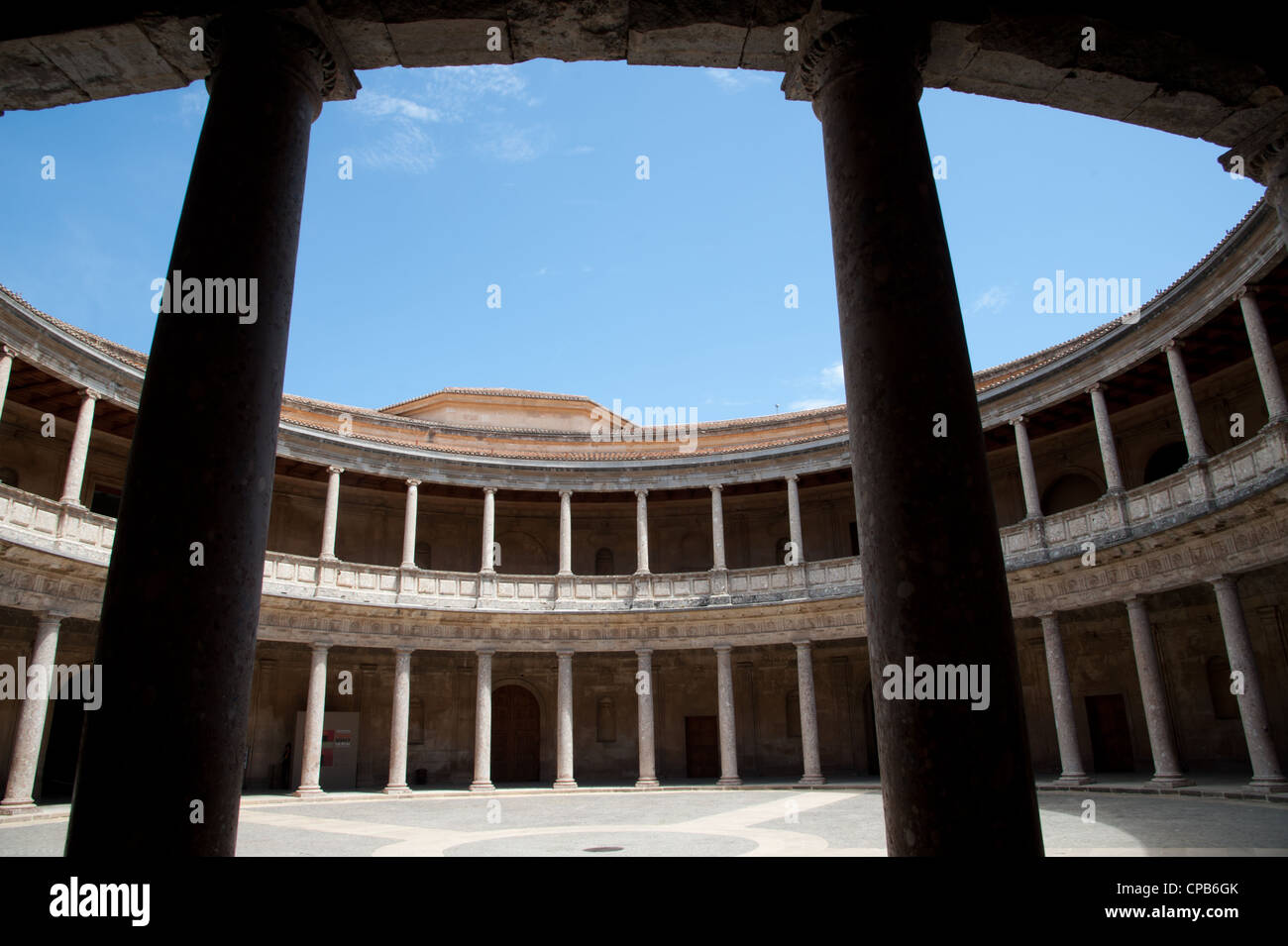 A columned courtyard at the Palace of Charles V (Palacio de Carlos V), site of the Museum of the Alhambra in Granada, Spain. Stock Photo