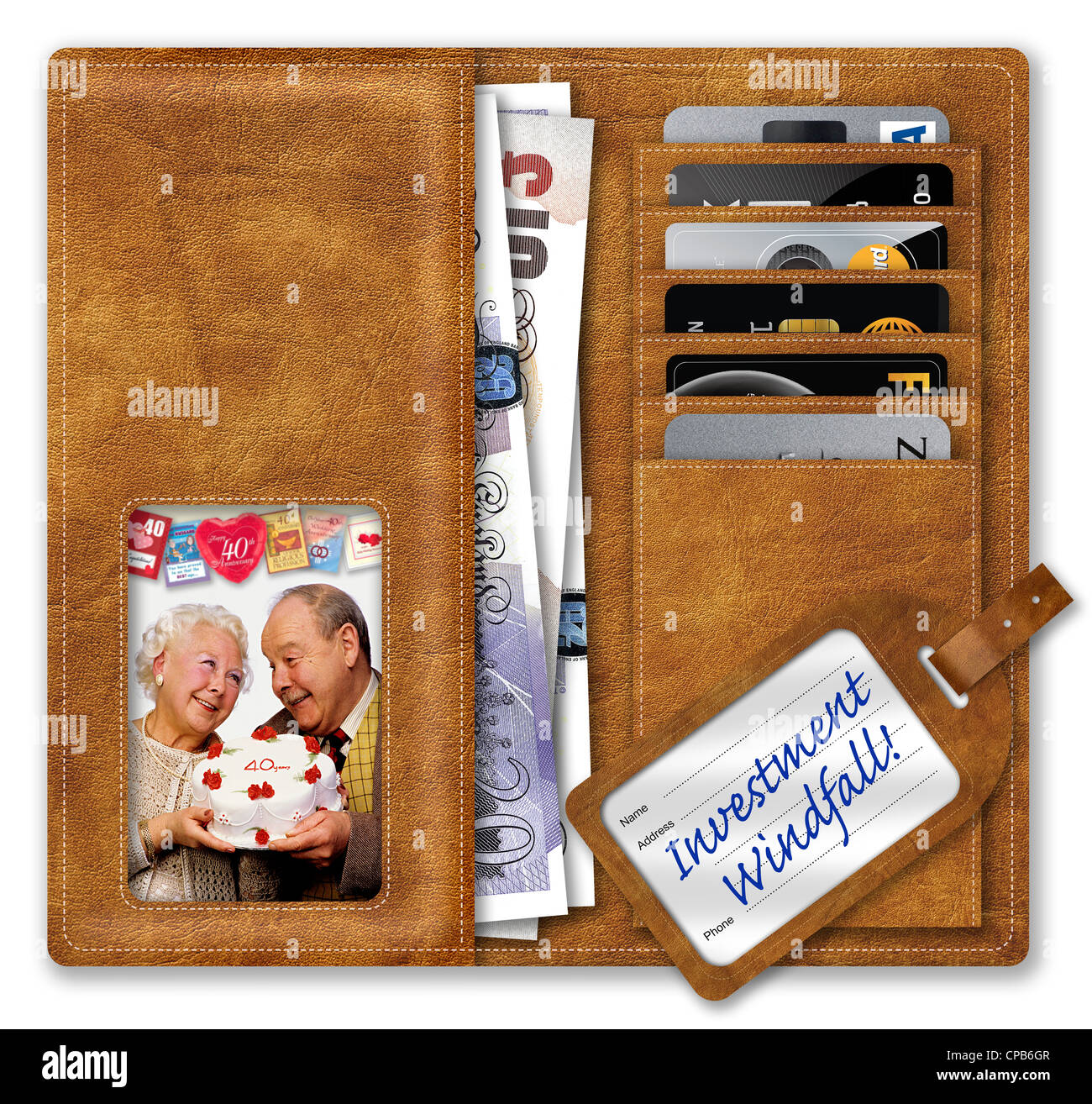 Wallet containing UK Sterling/Pounds and credit cards, with picture of ...