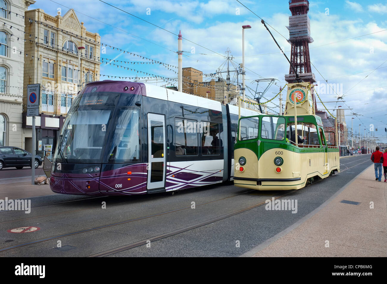Blackpool Trams old and new Stock Photo Alamy