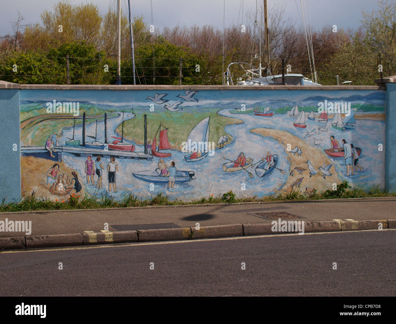 Yacht club wall decorated by Weare First School. Burnham-on-sea, Somerset, UK Stock Photo