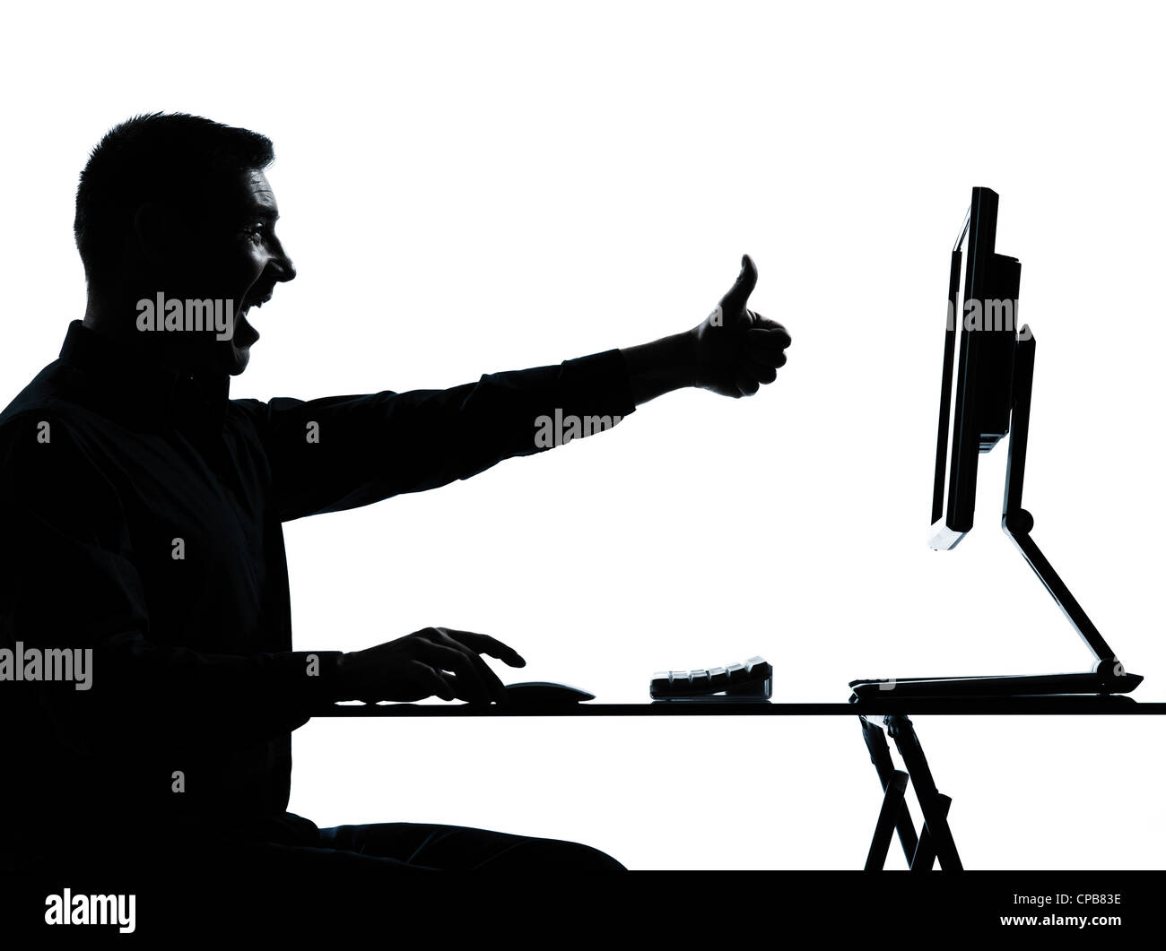 one caucasian business man computer computing silhouette in studio ...