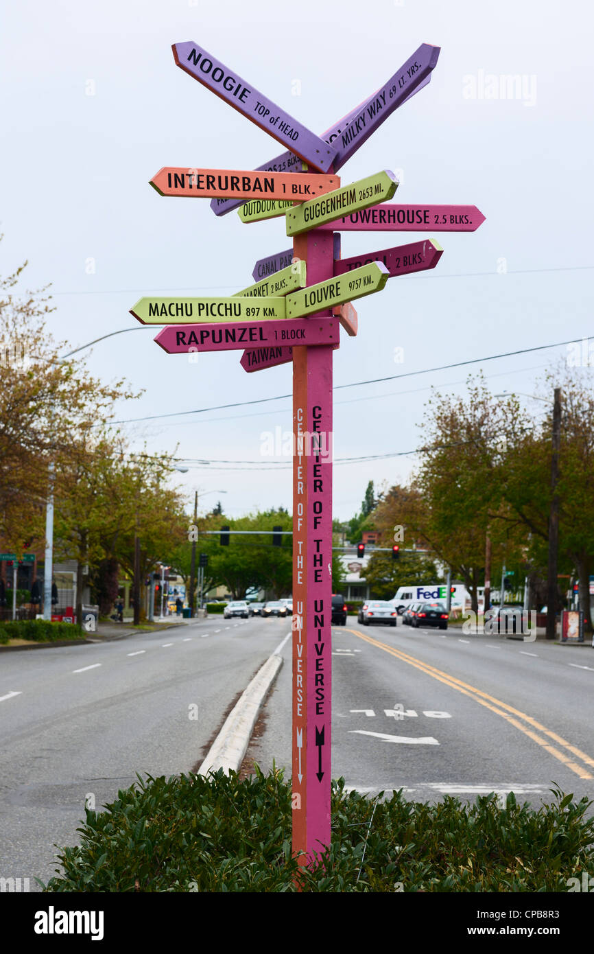 Directional Marker, Seattle Stock Photo